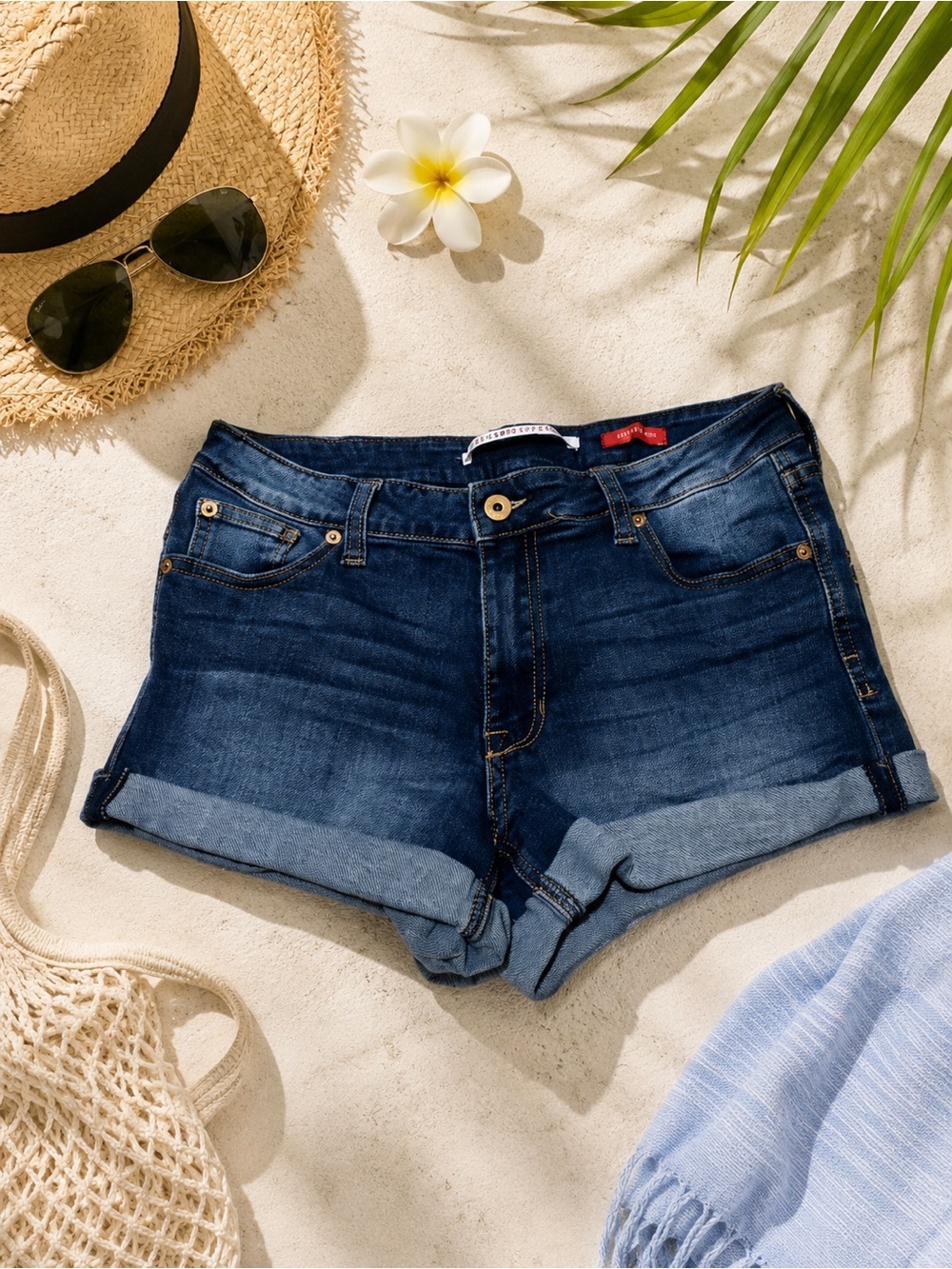 Celebrity Pink Dark Blue Rolled Hem Jean Shorts